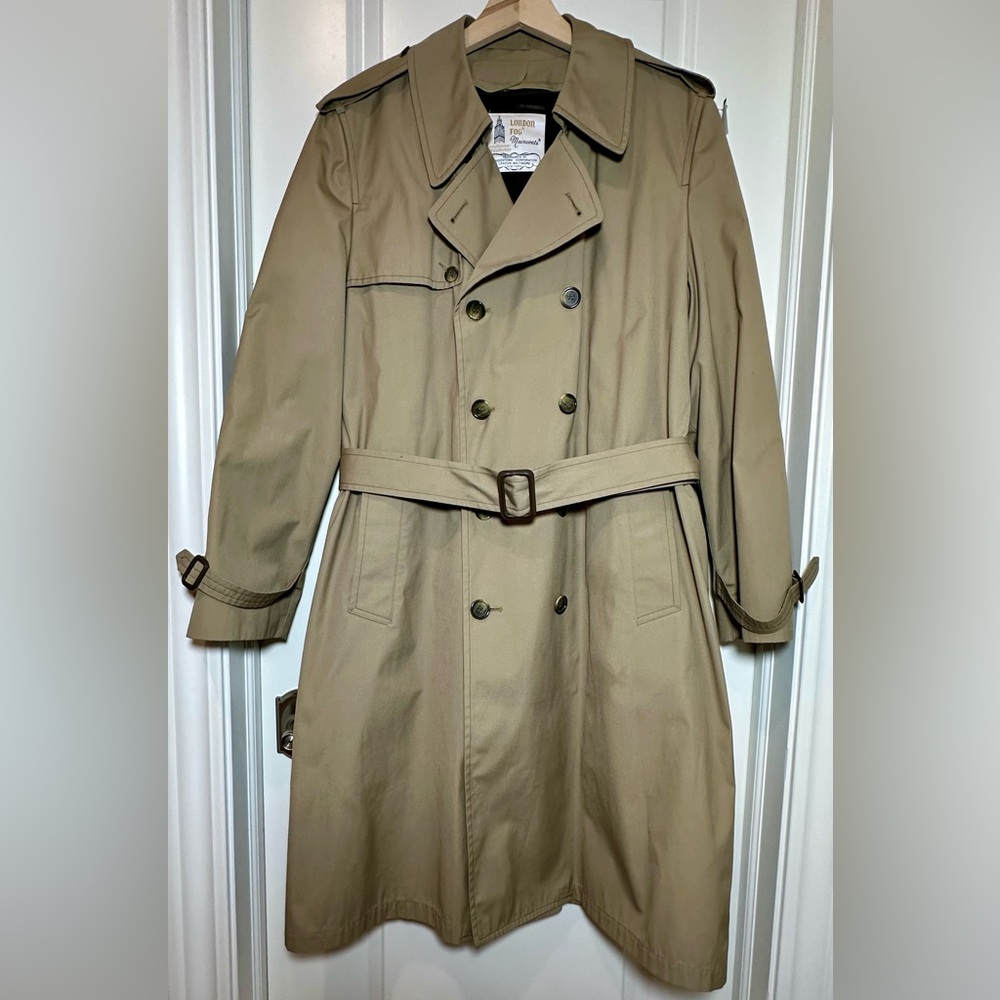 ✨VTG EUC✨London Fog Taupe Long Double Breasted LINEDTrench Coat Men's 42 Long